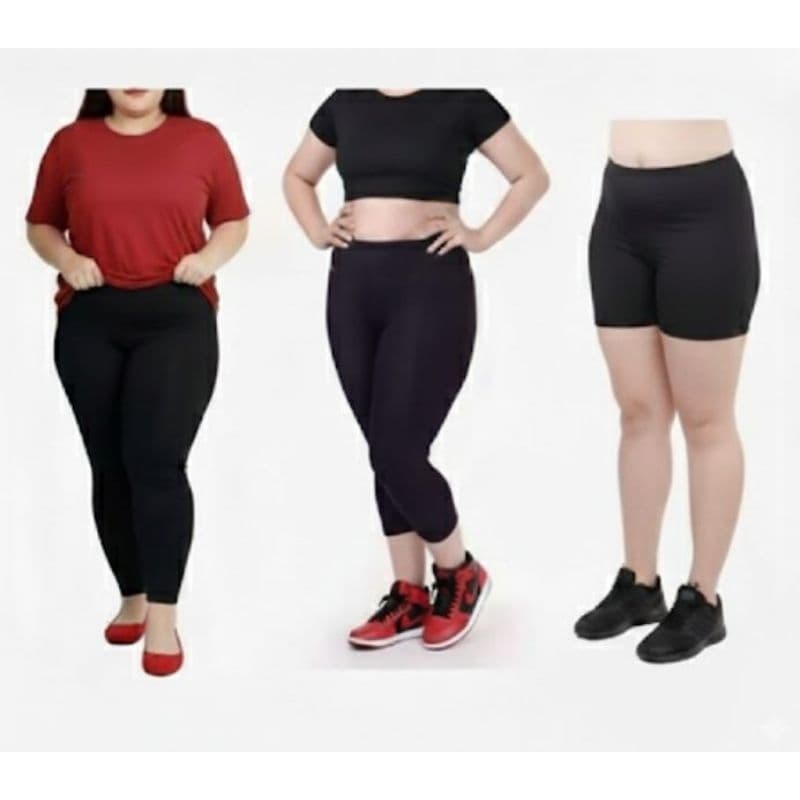 Kit Premium Fitness Curve Plus Size 1 Calça Legging +1 Calça Capri +1 Short Zero transparecia