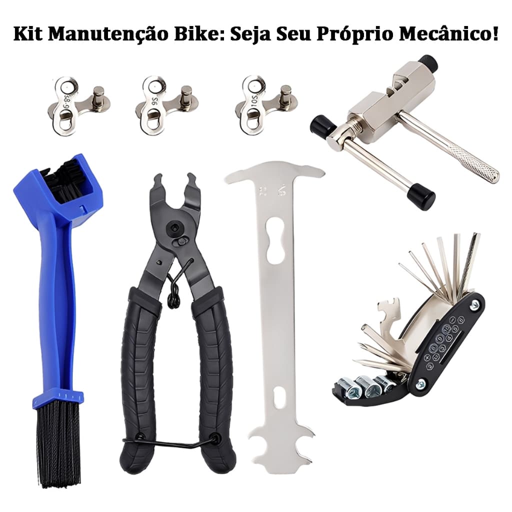 Kit Ferramentas para Bicicleta Conjunto Manutenção Bike Chave Allen + Limpador Corrente + Quebra Corrente 9 em 1