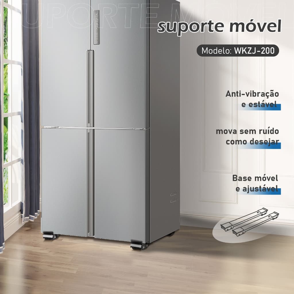 Suporte Base Rodinhas Geladeira Fogao Maquina De Lavar Moveis Carrinho Ajustavel Multiuso Reforcado 200kg Com Trava