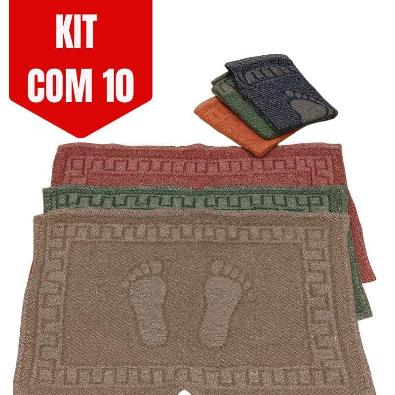 Tapete de Banheiro Piso Tapete Pezinho 45cm x 75cm 100% Algodão - KIT COM 10