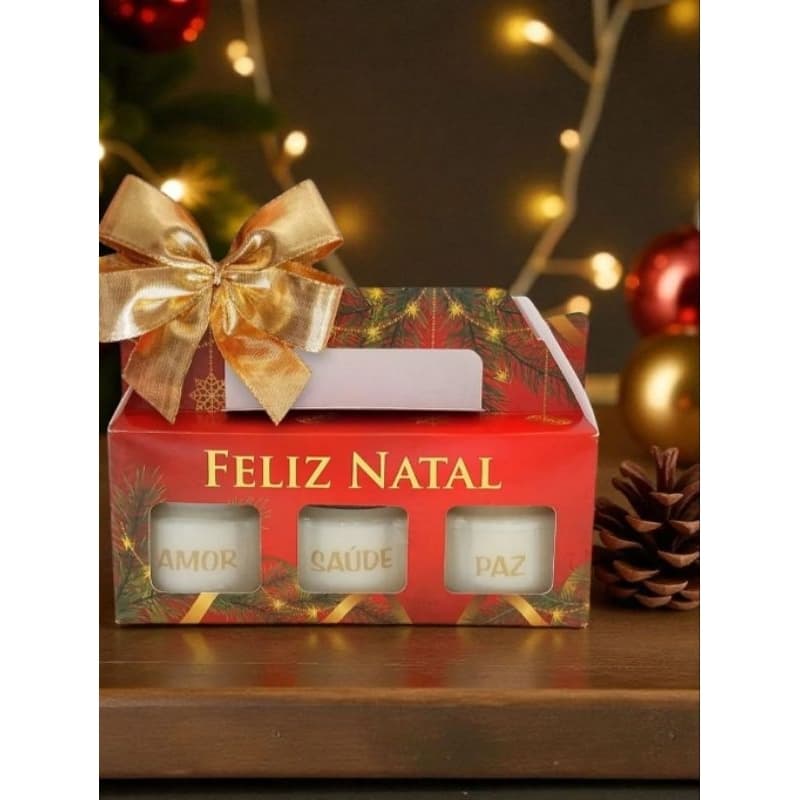 🎁 Trio de Mini Velas Natalinas Aromáticas em Maleta Decorada – Lembrança de Natal