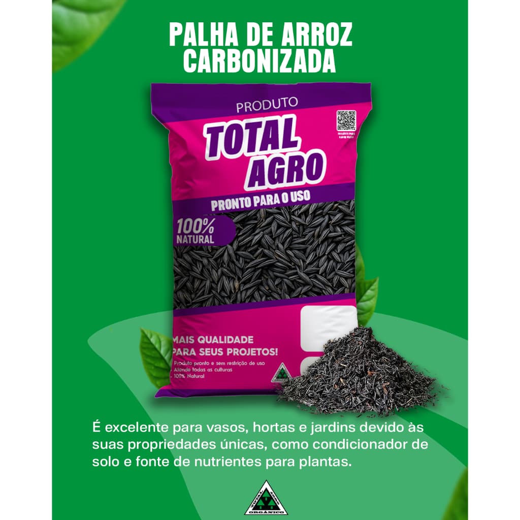Casca de Arroz Carbonizada 5 Litros, Casca de Arroz 100% Natural para plantas, suculentas, hortas