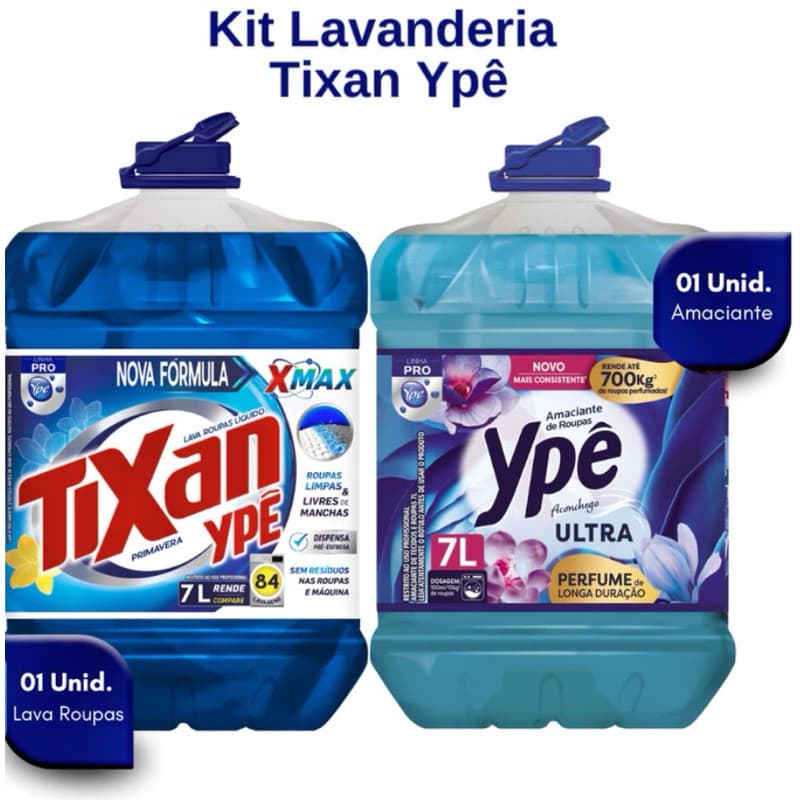 Kit Lava Roupa Líquido Tixan 7L +Amaciante Aconchego Ypê 7 L