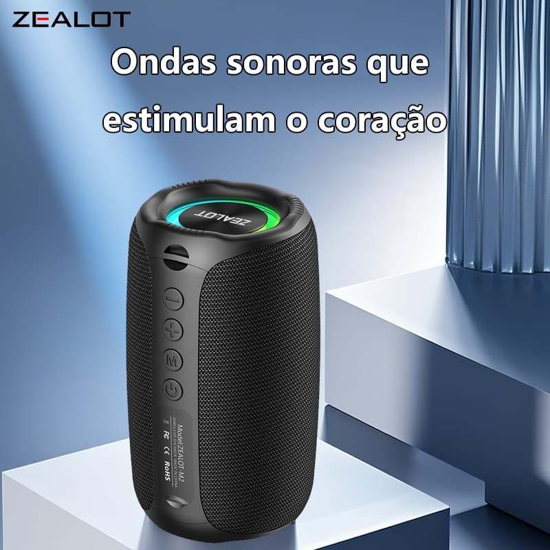 Caixa Som ZEALOT-M2 Bluetooth 5.4 8W RGB | IPX5 à Prova d'Água | Bateria 1800mAh | TWS | Alça
