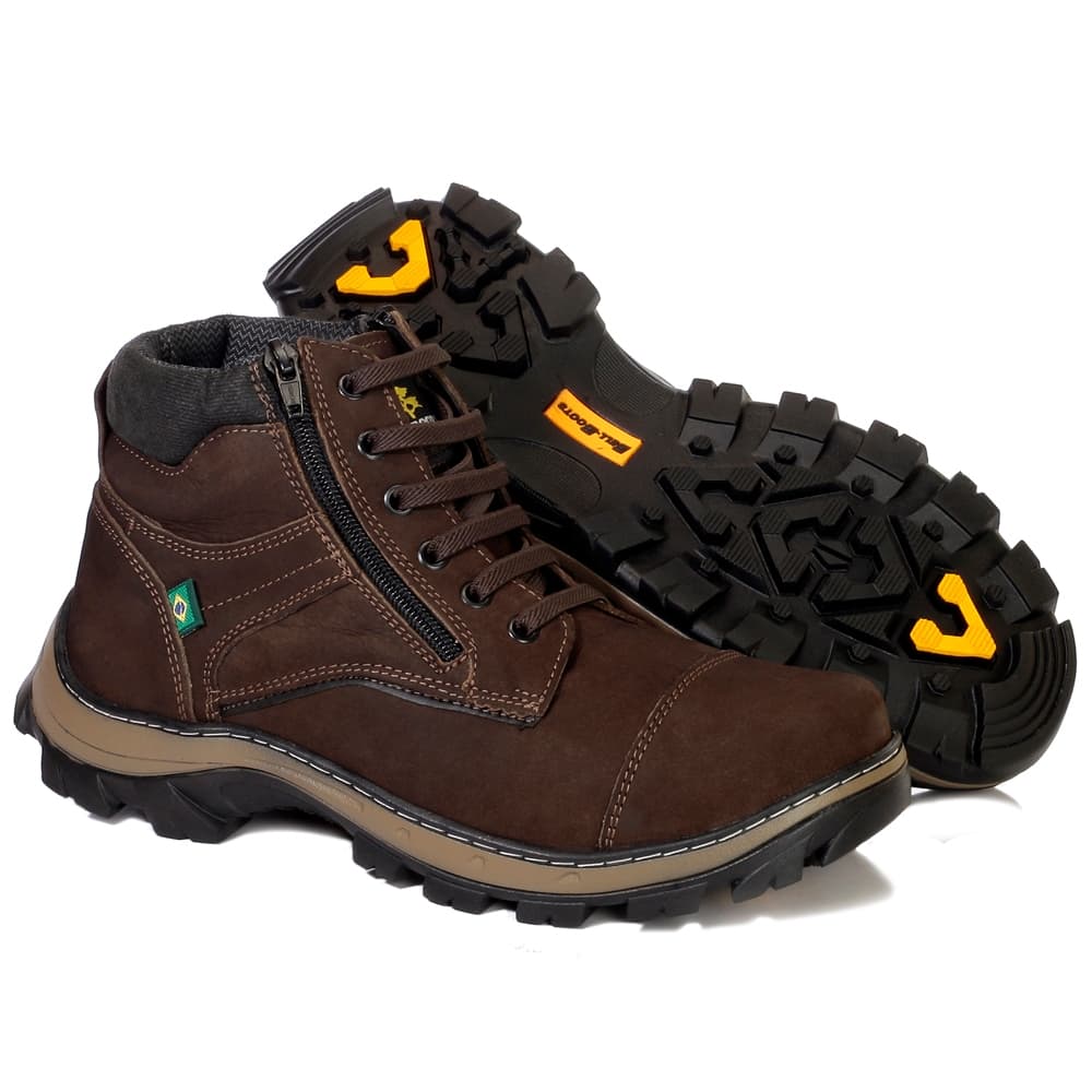 Bota Couro Legítimo Masculino Nobuck Coturno Adventure Trilhas Original Zíper Lateral
