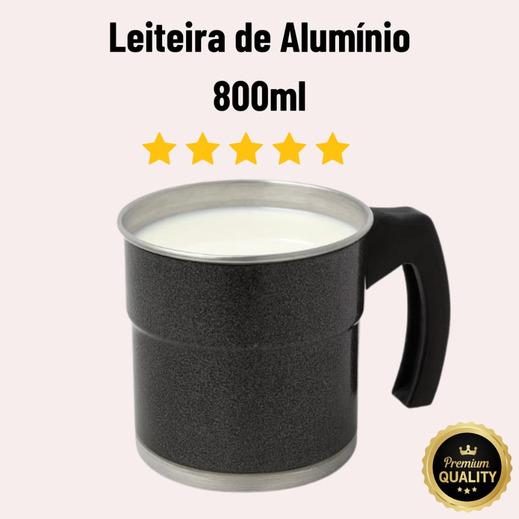 Leiteiro de Alumínio com Cabo Reforçado, Pintura Texturizada Capacidade 800ml  Alta Resistência e Estilo Moderno