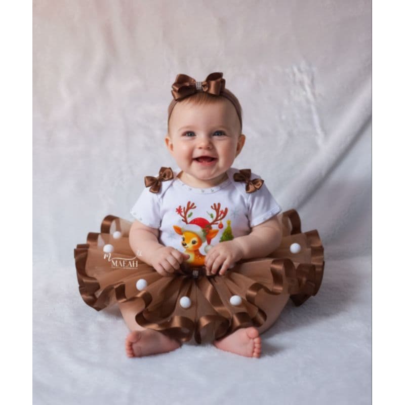 Fantasia Rena Natal Infantil RN a 4 anos conjunto Completo Body Personalizado Saia de Tutu e Cartola