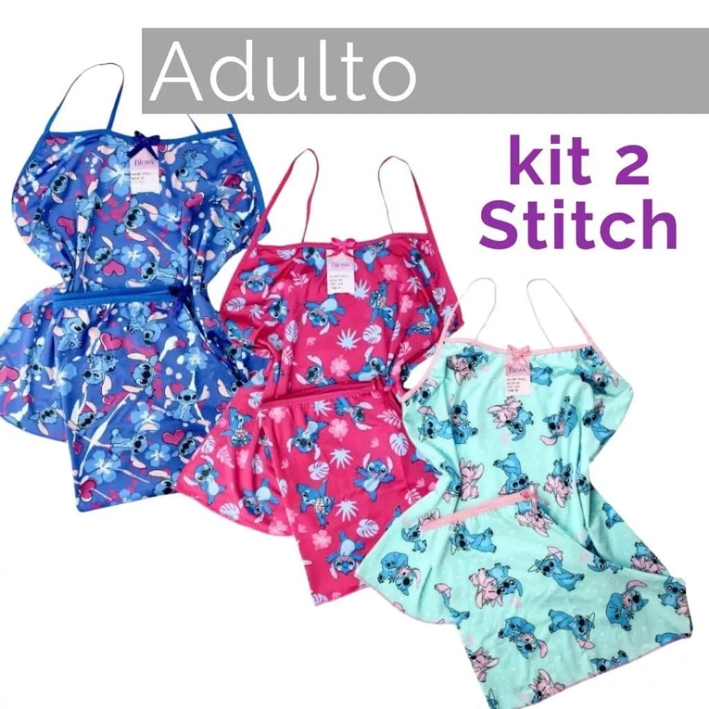 Pijama Stitch Kit 2 pijama adulto Stitch short doll baby doll adulto personagens