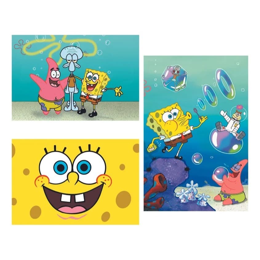 Kit 3 peças 20x30 Quadros Decorativos Bob Esponja decoração Casa hall