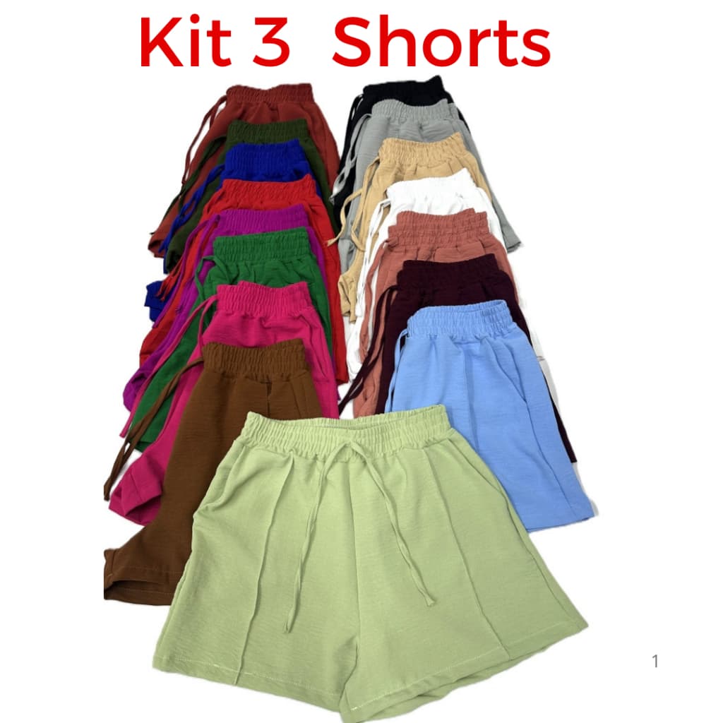 kit3 Short Duna Feminino bermuda feminina shorts soltinho Confortavel leve
