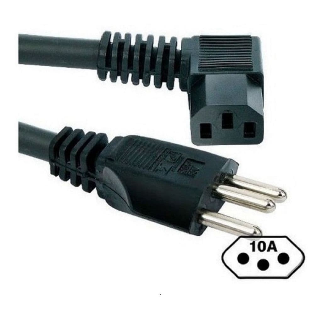 Cabo de Força Tripolar 90 Graus 3 Pinos 10A – Entrada Quadrada Tipo PC / Monitor / Fonte 1,5 Metros