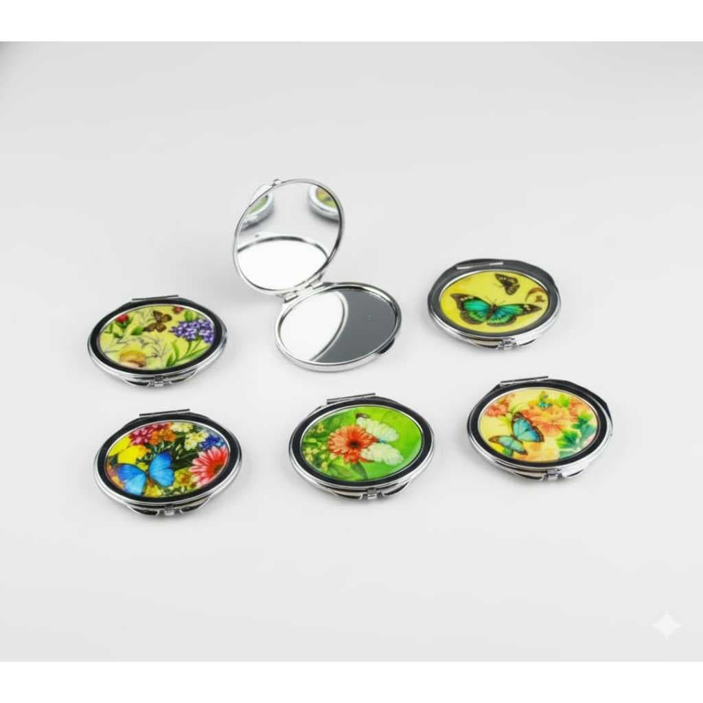 Espelho De Bolsa Oval Metal Borboleta Sortidos 7cm