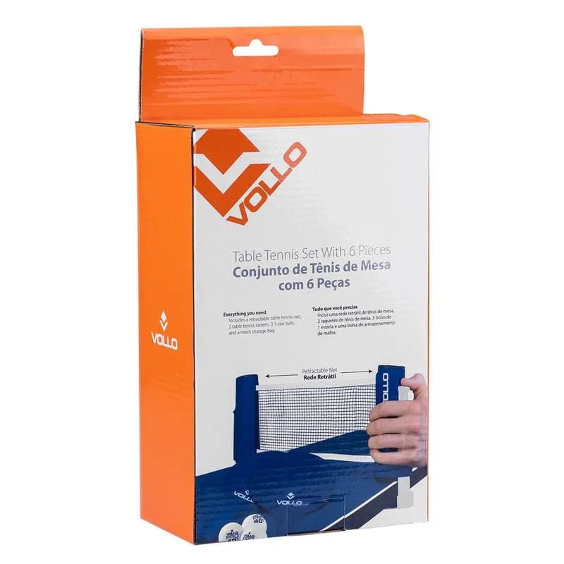 Kit Tênis de Mesa Ping Pong 2 Raquetes 3 Bolas e Rede Retrátil Vollo