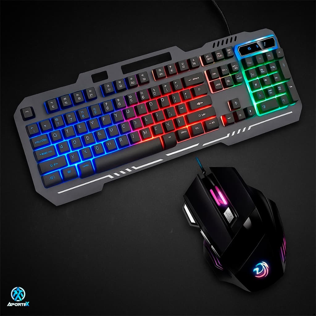 Kit Gamer Aportex RGB Teclado LED ABNT2 + Mouse Gamer 3200 DPI USB Para PC Notebook