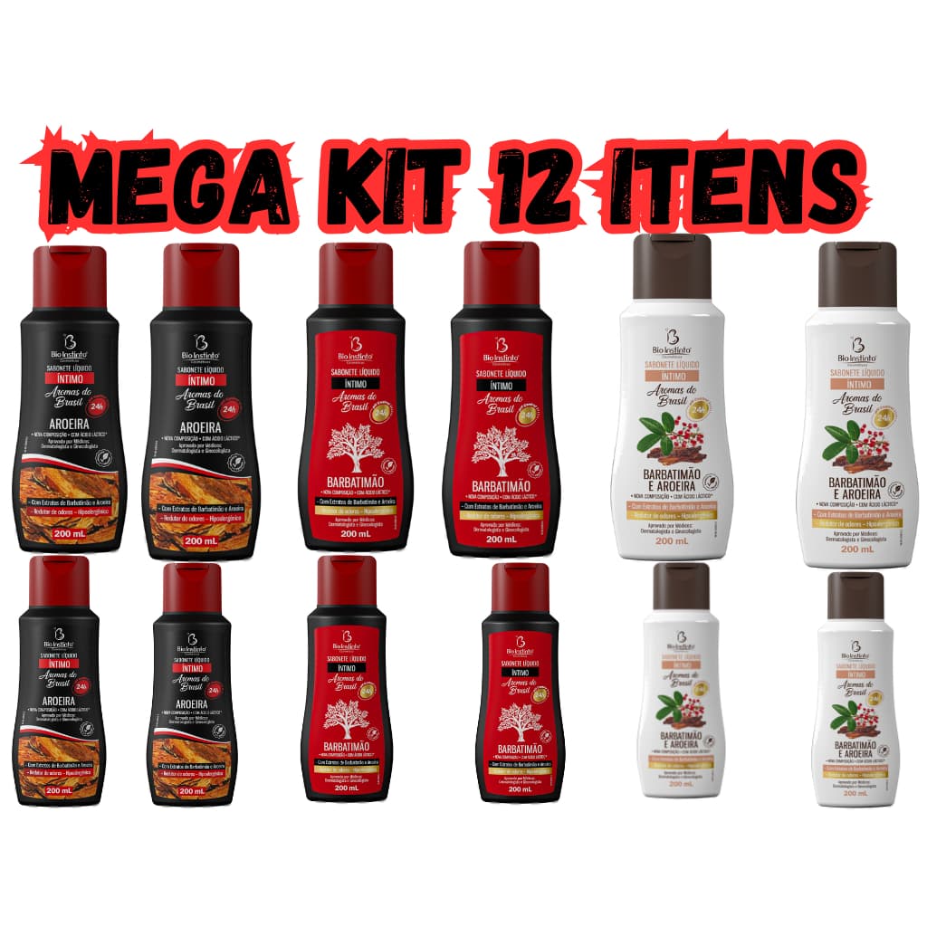 🌿 Mega Kit 12 Sabonetes Íntimos Bio Instinto – Barbatimão, Aroeira e Aromas do Brasil (200 mL cada) 🌿
