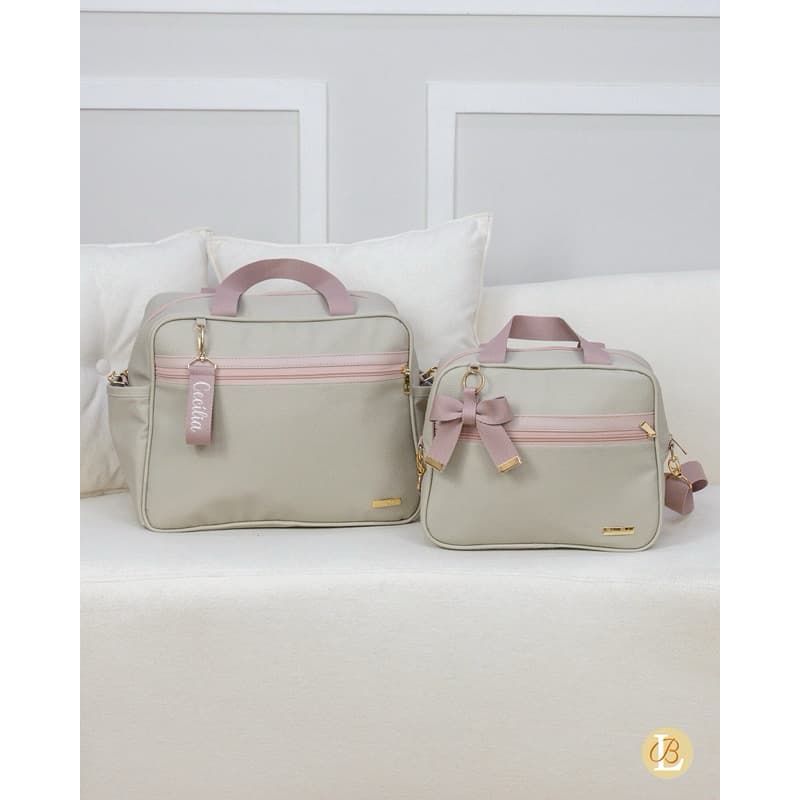 Kit de Bolsa Maternidade com chaveiro bordado