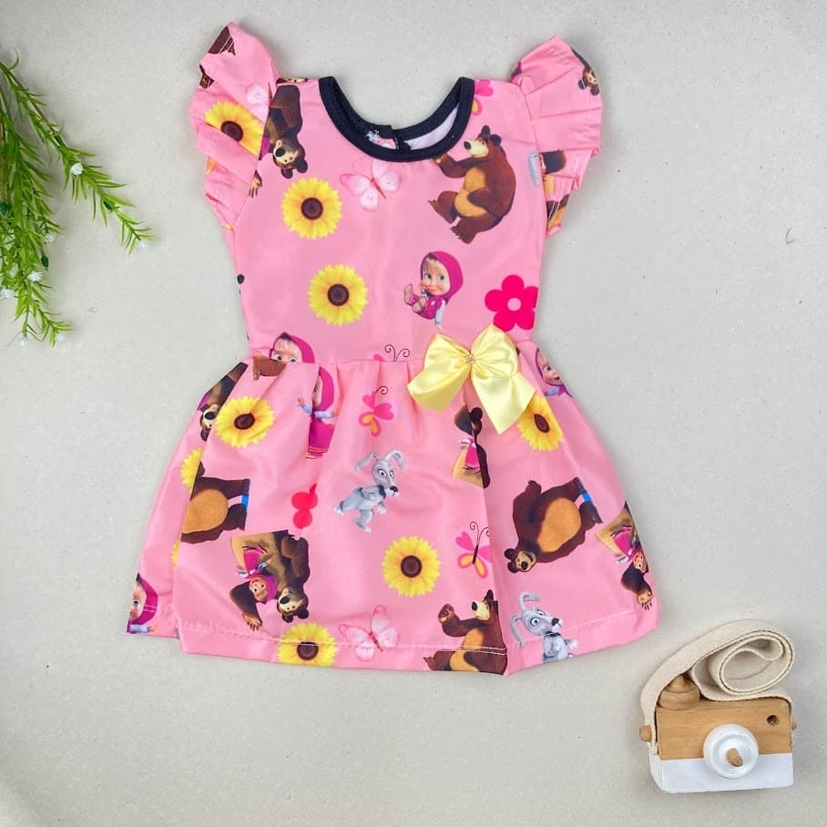 Vestido Infantil Roupa Marsha e o Urso Menina Romper Bebe 1 2 3 Anos