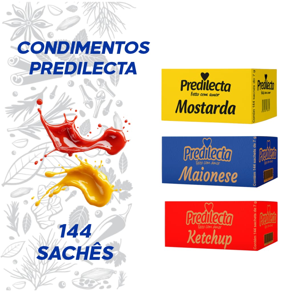Sachês Predilecta Avulsos - Kit 90un ou Caixa 144un | Ketchup, Maionese, Mostarda
