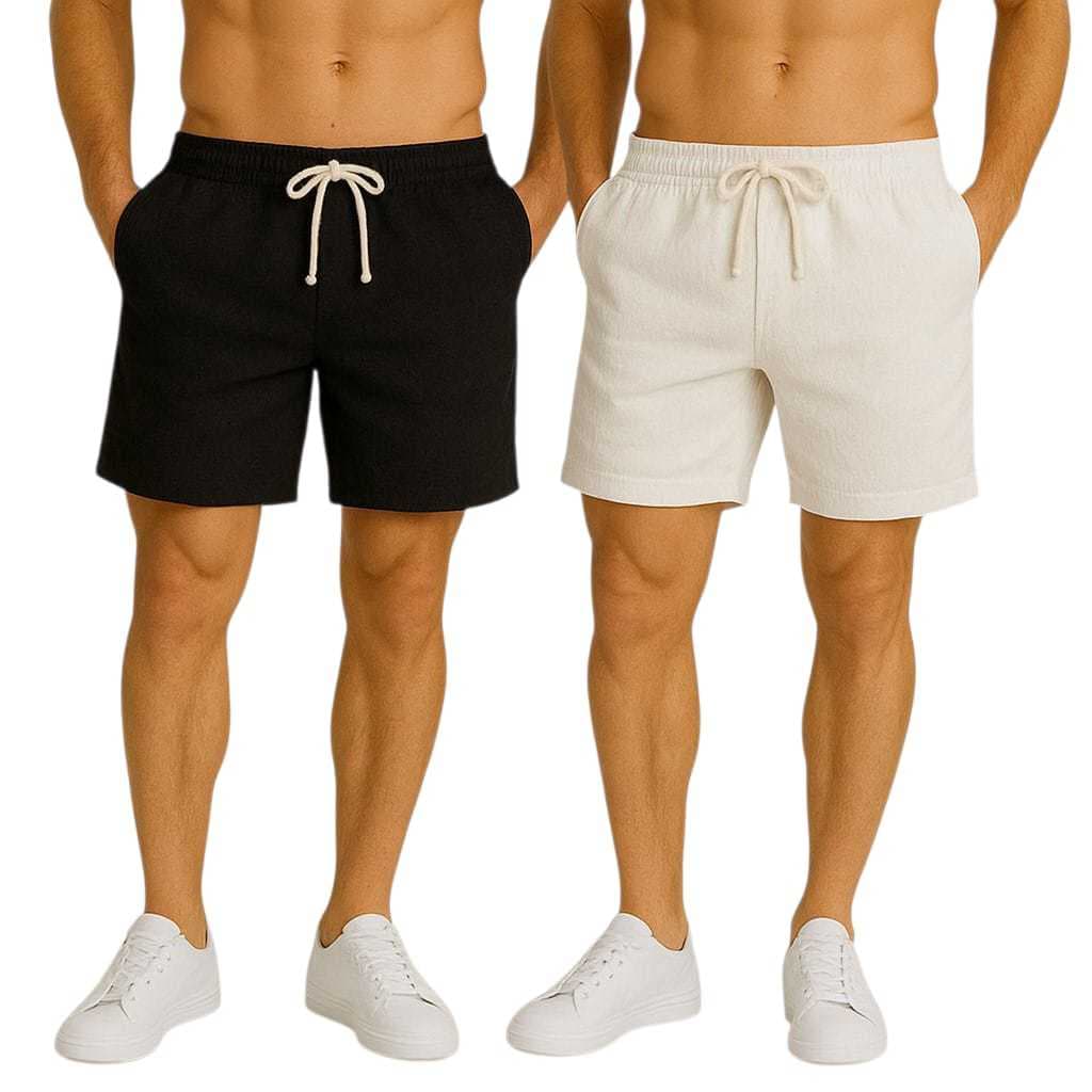 Kit 2 Shorts Linho Masculino sarja Mauricinho Premium - Bermuda em Linho moda Praia verão