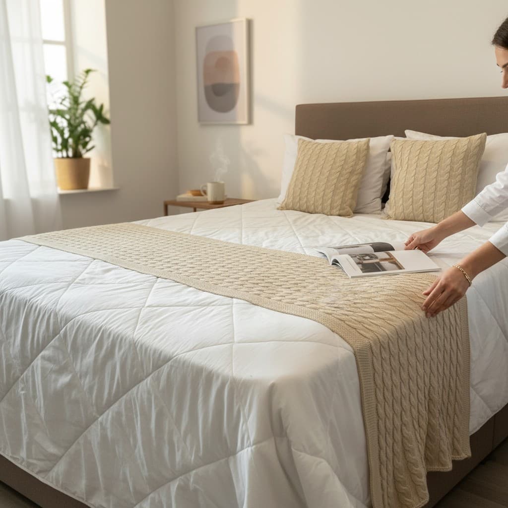 Kit Peseira de Tricot Sofá CAMA CASAL QUEEN TRICÔ LUXO Trança 230cm x 60xm + 2 CAPAS ALMOFADAS 45X45