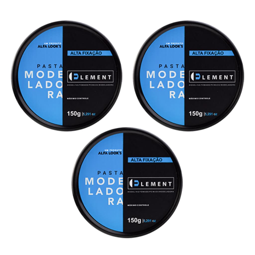 Kit 3 Cera Modeladora Cabelo Alta Fixação Antifrizz Element Alfa Looks 150g