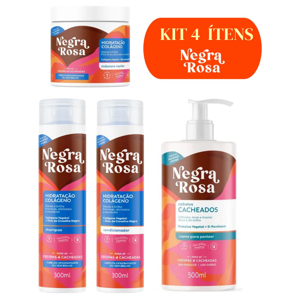 Kit Hidratação Colágeno + 1 Creme  de Pentear Negra Rosa
