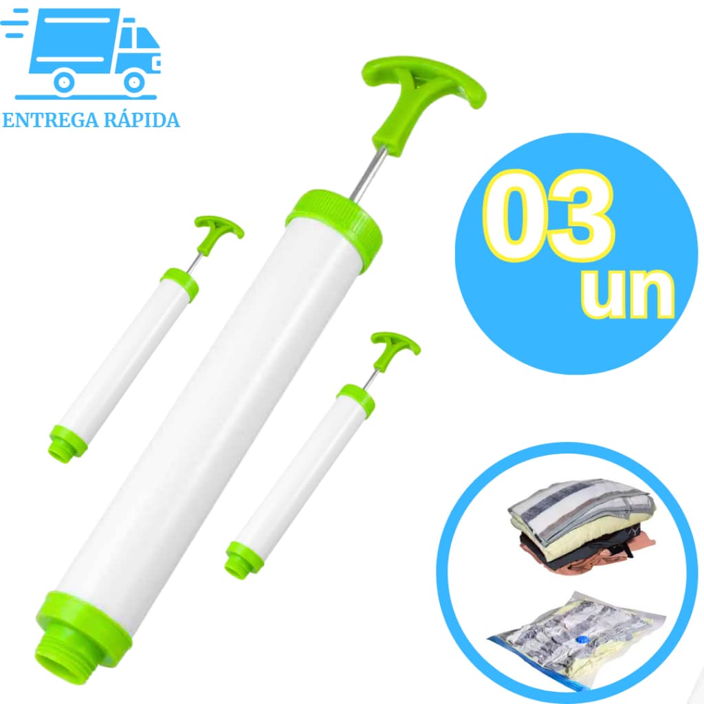 Kit 3 Bomba Sucção de Ar Manual Plástica Para Saco A Vácuo Organizador Portátil Resistente e Leve