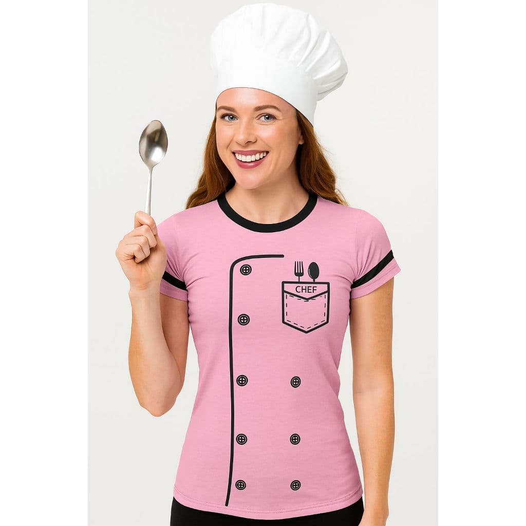 Camisa Camiseta Chef de cozinha uniforme Dolma feminina rosa