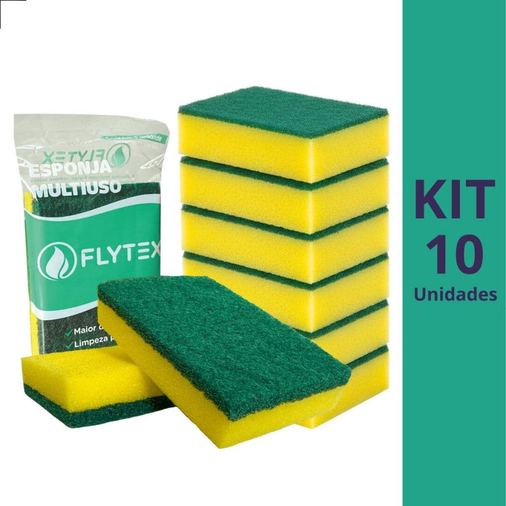 10 Esponja Multiuso Dupla Face Verde Amarela Bucha Louca - Flytex