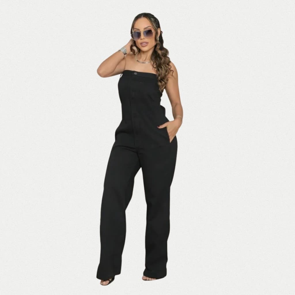 Macacão Jeans Tomara Que Caia Calça Preto Sofisticação e Estilo Moderno