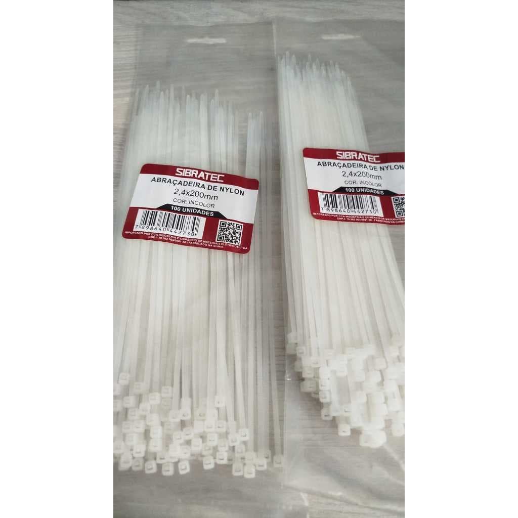 Abracadeira Cinta De Nylon 2,4 X 200mm Branca Sibratec Cor Branco/Incolor