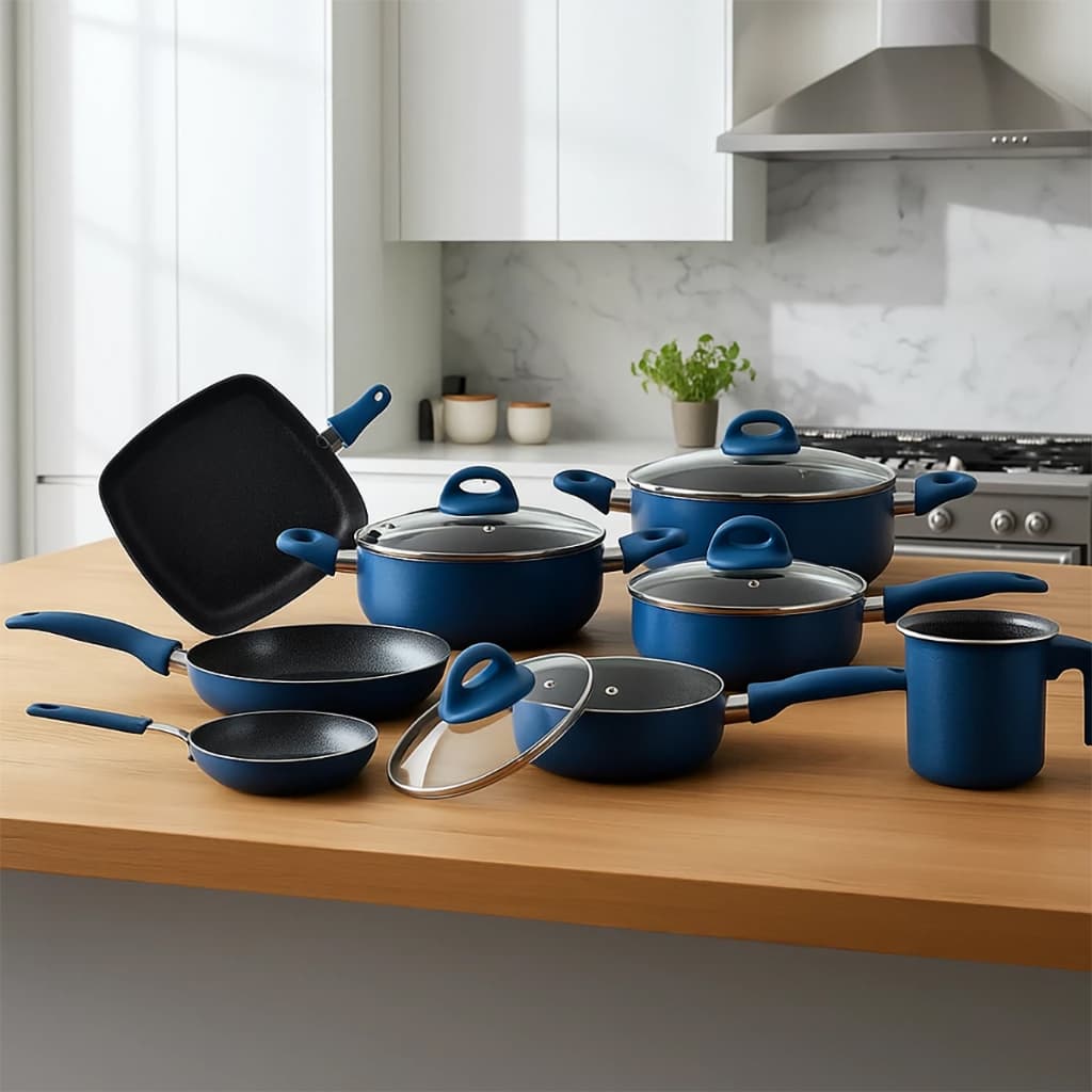 Jogo de Panelas Casambiente Cerâmico de Alumínio Azul 8 Peças Blue
