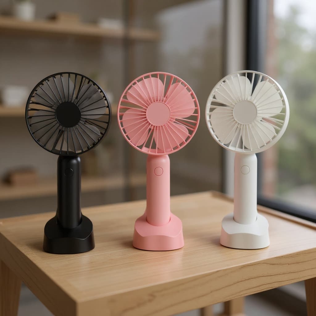 Mini Ventilador De Mão Portátil Bateria Recarrégavel E Suporte Base Mesa Para Extensão