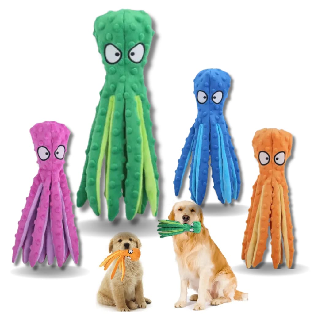 Brinquedo Pet Pelúcia Cachorro Cães Polvo Amigo Mordedor Interativo Apito Com Som