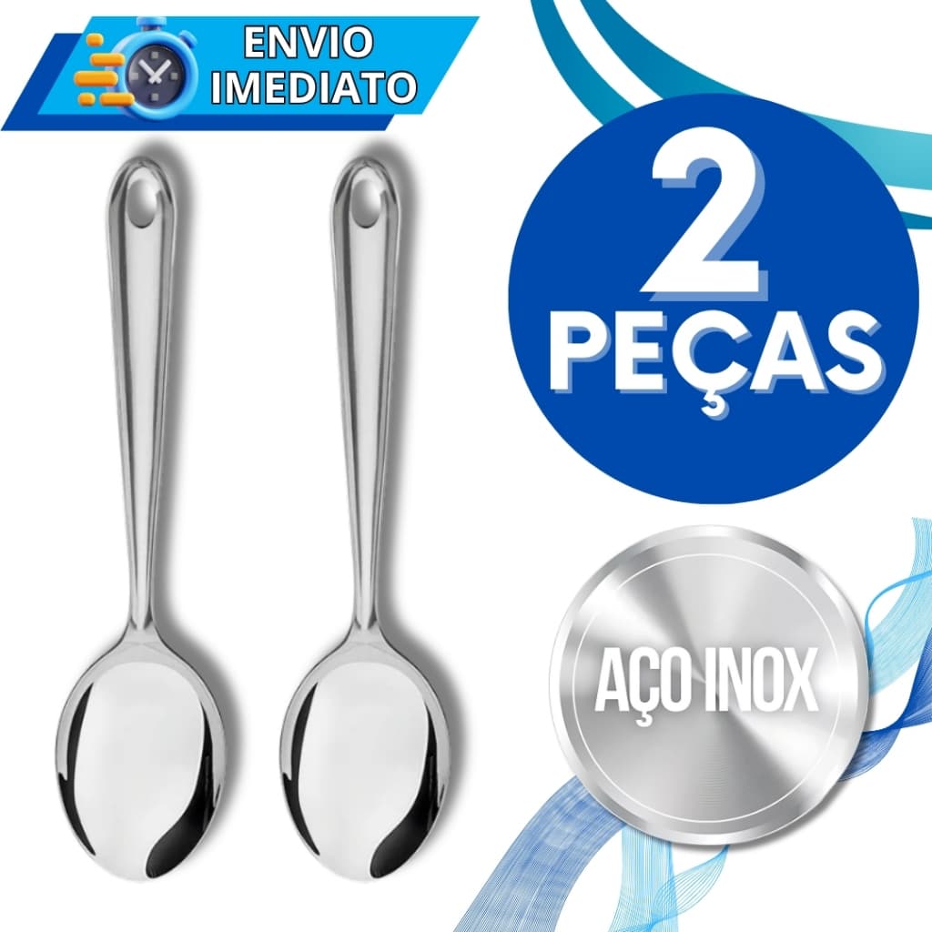 KIT Jogo 2 Colher de Arroz de Servir Aço Inox Polido GRANDE Cabo longo Resistente para Casa Cozinha Restaurante Buffet