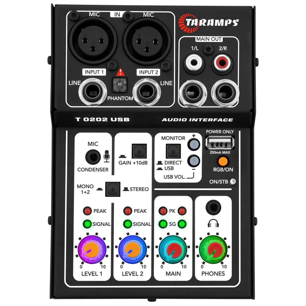 Mesa De Som Taramps T 0202 Interface USB XLR P10 Phantom Power 48v Preta Steaming Home Studio