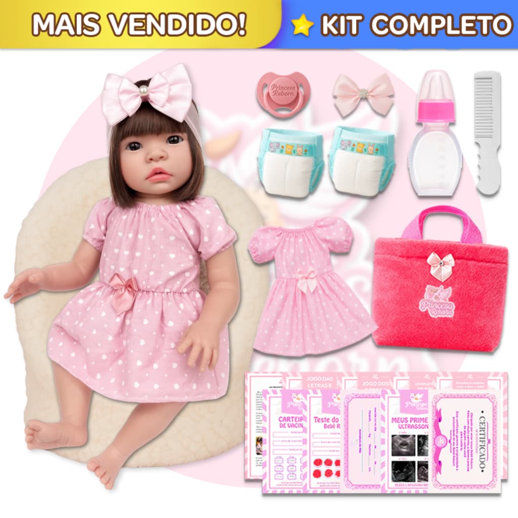 Bebê Reborn de Silicone Realista + Itens E Bolsa