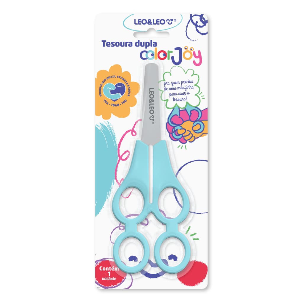 Tesoura Escolar Adaptada Infantil Dupla Leo Leo – Desenvolvimento Motor e Aprendizado Seguro