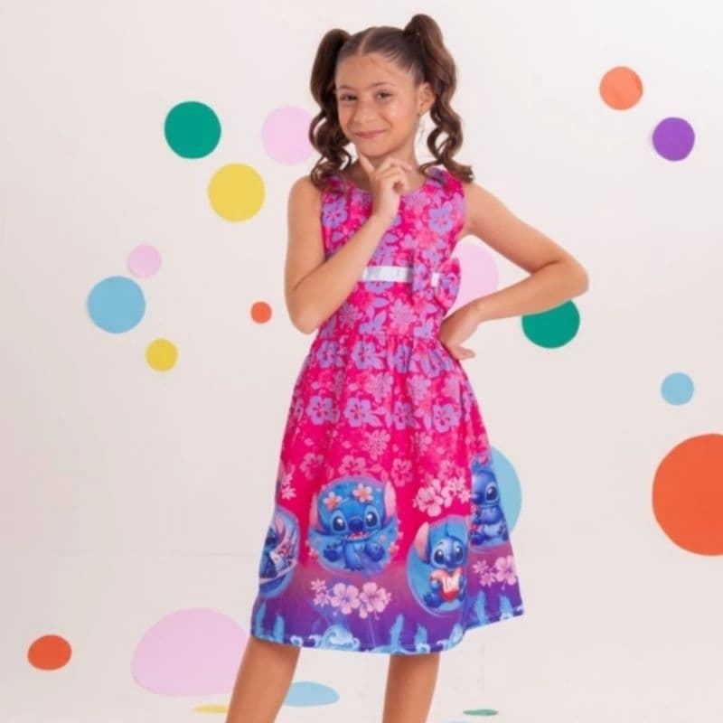 Vestido infantil stitch menina/ vestido infantil stitch/ vestido infantil estampa stitch