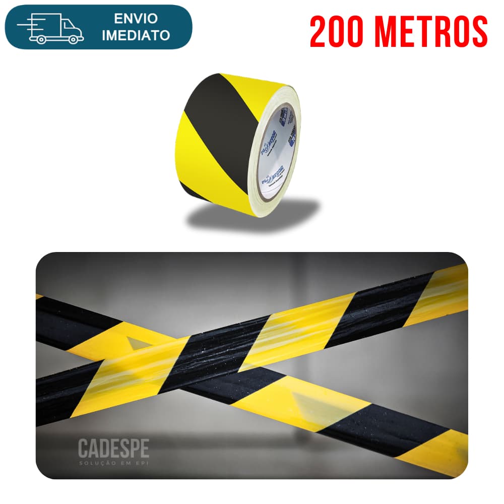 Rolo Fita Zebrada Sinalização Isolamento Demarcação 200 Metros - 70mm Rolo Preta Amarela