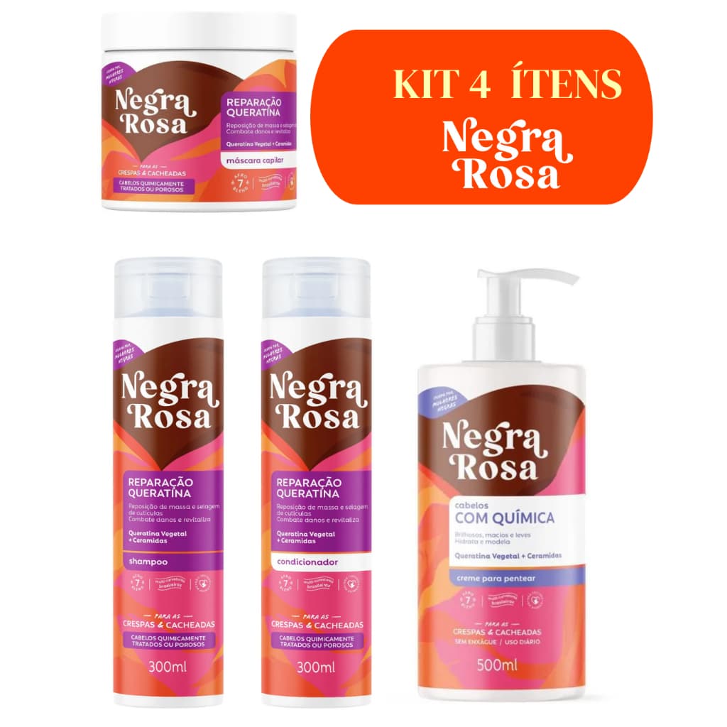 Kit Reparação Queratina + 1 Creme de Pentear Negra Rosa