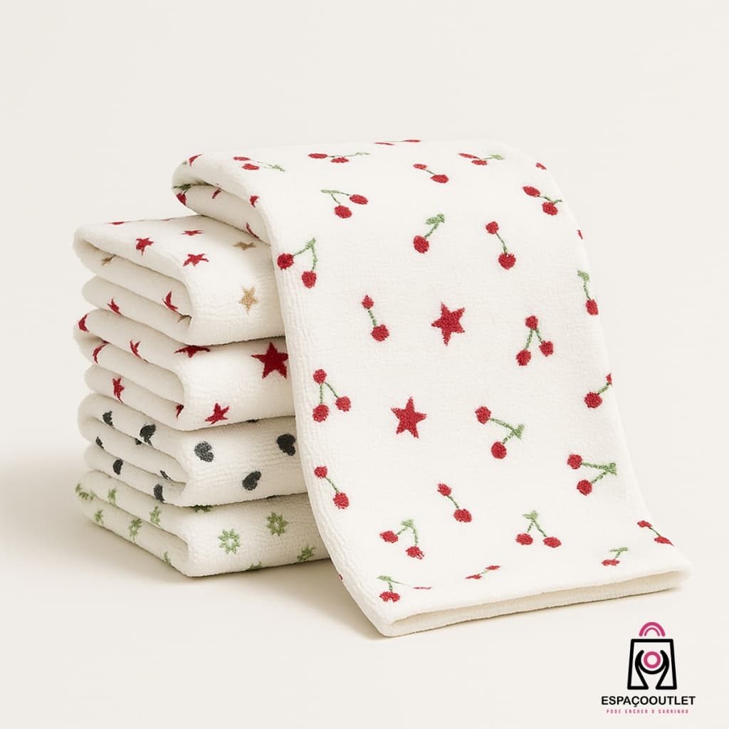 Kit 5 Panos De Copa Microfibra Toalha Estampada Cozinha 35x60