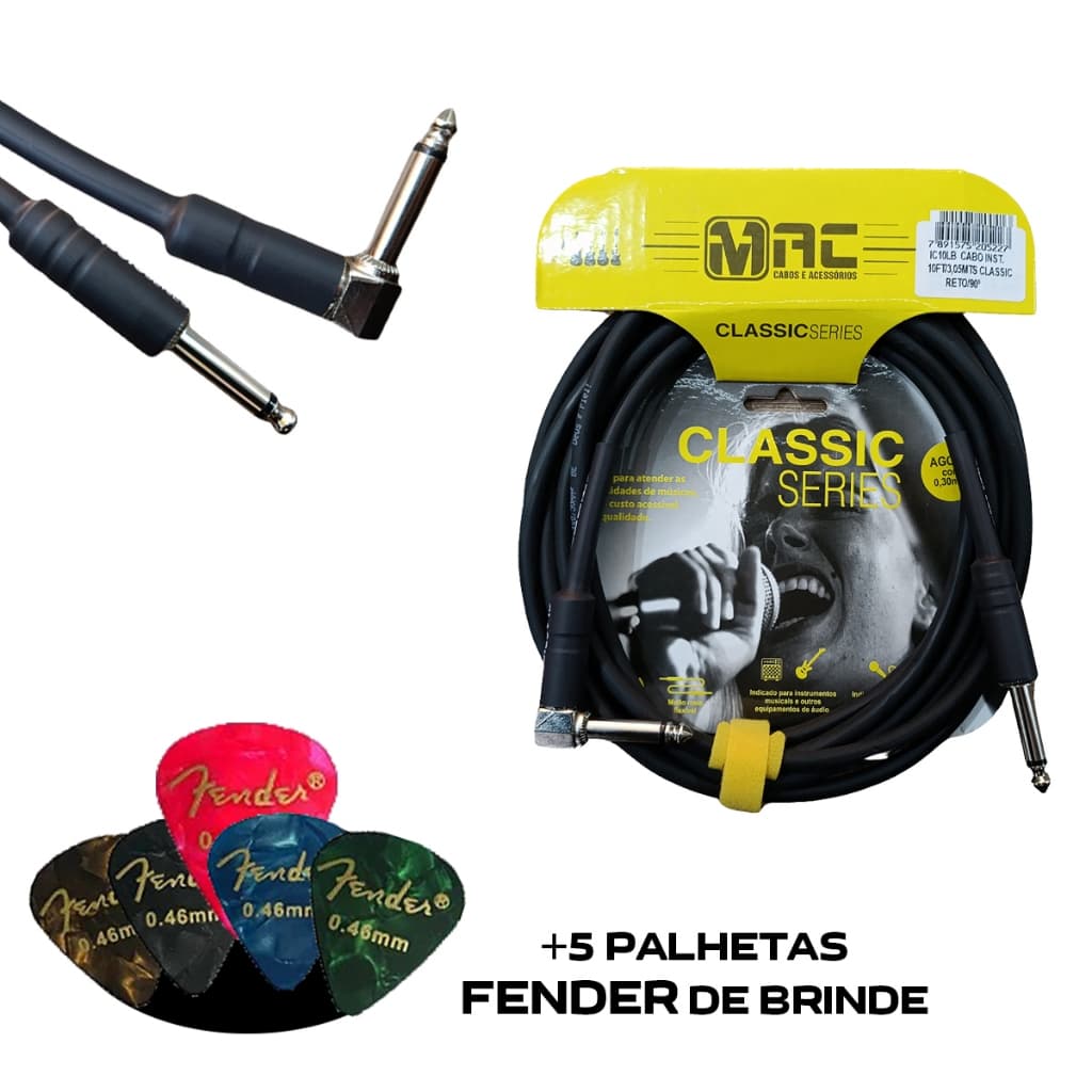 Cabo Guitarra Violão Baixo Teclado Plug P10 em L Classic Mac + BRINDE PALHETAS