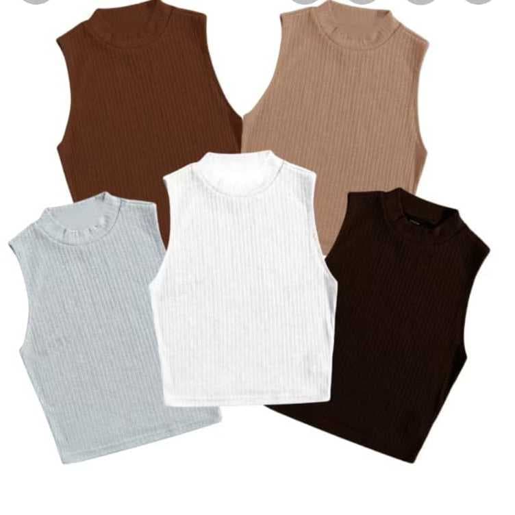 Kit 6 Cropped Canelado Regata Gola Alta Blusa Garrafinha Top com Proteção UV50+
