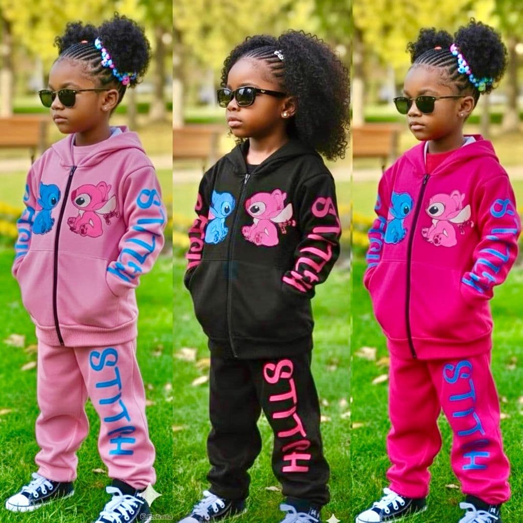 Conjunto Infantil Juvenil Menina Stitch Kit Blogueirinha  Inverno Abrigo Capuz Várias Cores