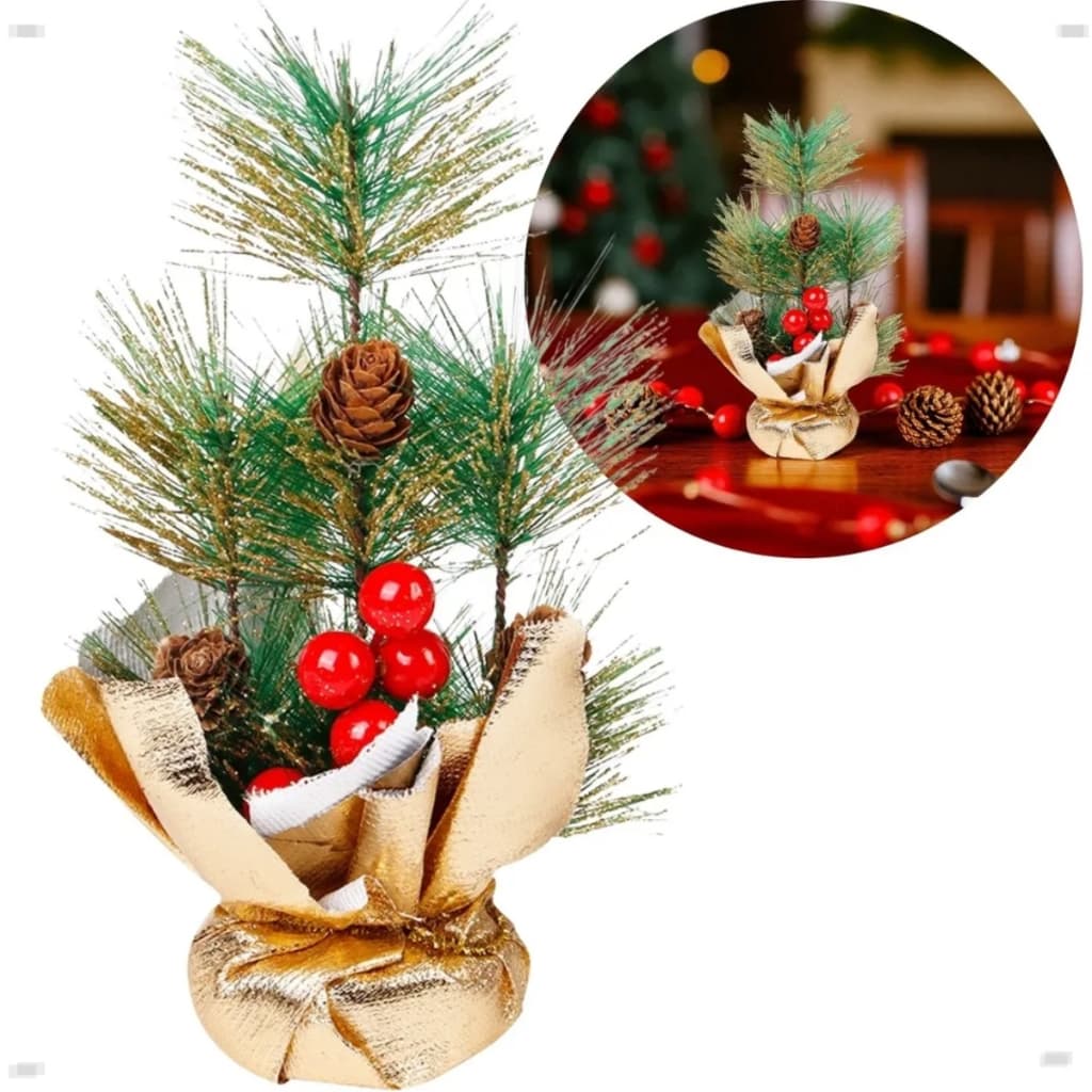 Mini Arvore De Natal Cactus C/ Glitter 21cm Decorada Pronta