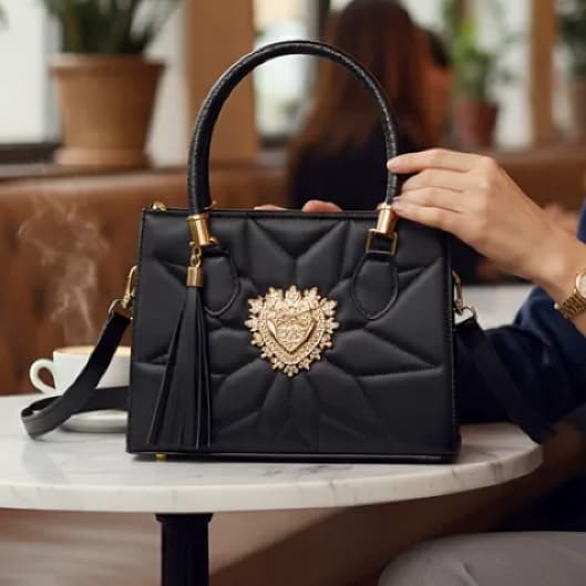Bolsa feminina transversal Coração Dourado media/grande Branca e Preta Top de 1º LINHA.