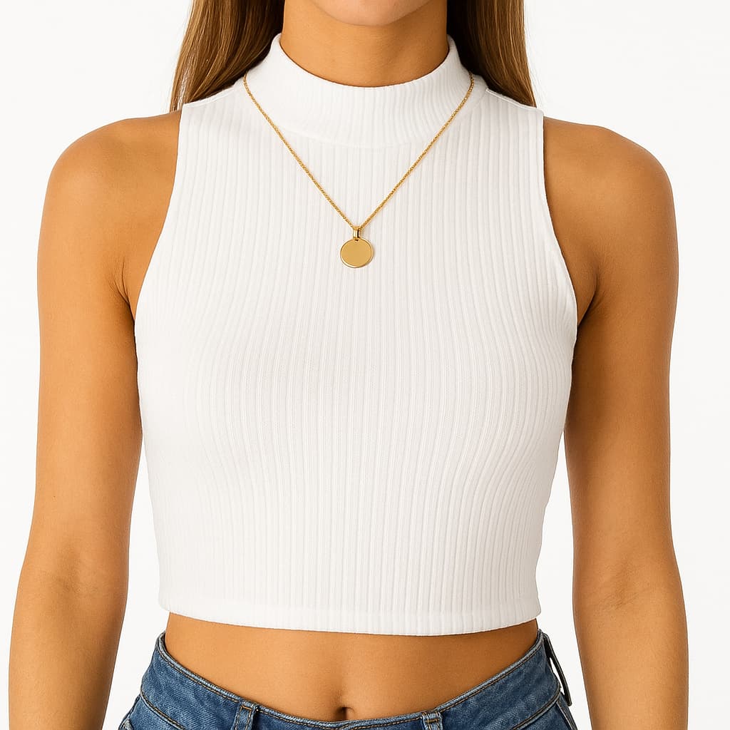 Cropped Feminino Canelado Regata Alta Proteção UV50+ Moda Blogueira Verão