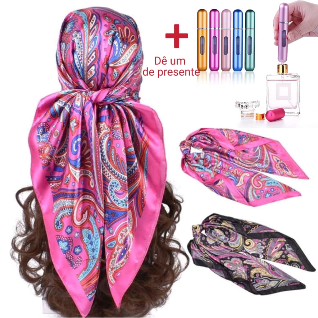 Kit Lenços Cetim Seda Elegante Primavera Grande 90x90/ALEATORIA ESTAMPA
