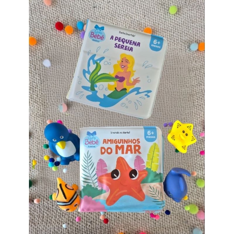 Livros de Banho | Amiguinhos do Mar | Com brinquedos | A Pequena Sereia | 6m+